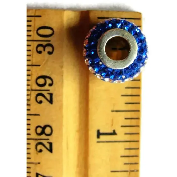 Bead Spacer Blue White Simulated Cubic Zirconia Vintage Sterling Silver 925 - Picture 5 of 10